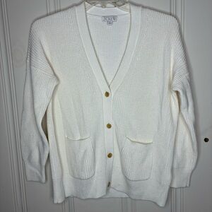 Ivory Cream Knit Cardigan J Crew Cotton Cashmere Blend Coastal Grandma Core Sz S